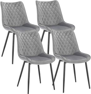 WOLTU 4er-Set Esszimmerstühle Küchenstuhl Polsterstuhl mit Rückenlehne, Sitzfläche aus Samt, Metallbeine, Hellgrau