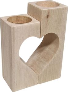 Teelichthalter Herzmotiv Buchenholz, 2dlg.
