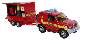 2-Play Deutsche Feuerwehr mit Anhänger Druckguss 25 cm rot