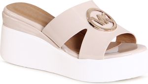 topschuhe24 3084 Damen Lack Keilabsatz Sandaletten XXL Plateau Sandalen, Farbe:Beige, Größe:41 EU