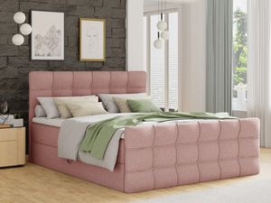 Boxspringbett Best Lux mit Fußteil, 2 Bettkästen, Bonell-Matratze und Topper (Pink (Inari 52), 180 x 200 cm)