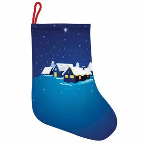 ABAKUHAUS Winter Hängende Nikolausstiefel Weihnachtssocken, Snowy Kleinstadt Cosy Home, Weihnachtsstrumpf zum Aufhängen, 25x35cm, Blau Blau