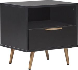 BELIANI Nachttisch Schwarz Faserplatte mit 1 Schublade und 1 Fach goldene Metallbeine rechteckig Retro-Stil Schlafzimmer Möbel
