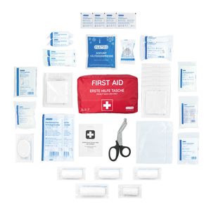 FLEXEO Erste-Hilfe-Tasche für Betriebe, Zuhause und Unterwegs, Inhalt nach DIN 13157, rote Verbandtasche mit Füllung