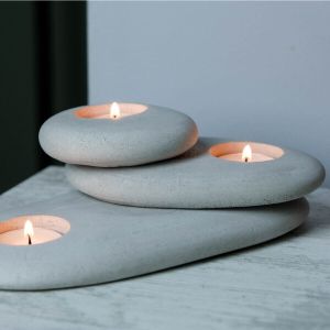 Evila Originals, Ovoid 174, Kerzenset, Grau, OVOÝD BETON, 21,5 x 21,5 x 2 cm