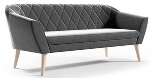 GUTTO Sofa 3 Sitzer -- KARO-- Grau Sitzbank aus Samt Velourstoff Holzfüße Schnelle Lieferung skandinavischer Stil - schöne Steppung