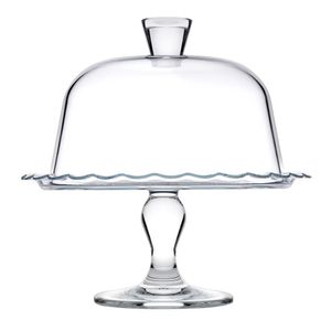 Pasabahce Petite Patisserie Kuchenform aus Glas mit Glucke, Tortenplatte mit Fuß und Abdeckung, Durchmesser von 25 cm