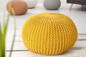 Design Strick Pouf LEEDS gelb 50cm Hocker Baumwolle in Handarbeit Sitzkissen Fußhocker Sitzpouf