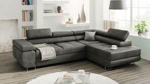 Ecksofa mit schlaffunktion und bettkasten, Sofa L-form, Couch L-form Velourstoff Grau Ottomane Rechts