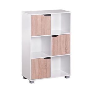 FineBuy Bücherregal Standregal Weiß freistehend Regal Sonoma Tür Schub Weiß Holz