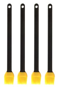 4er Set BBQ Silikonpinsel 36cm | Grillpinsel Silikon | Marinadenpinsel Küchenpinsel Kunststoff | Kochpinsel Marinierpinsel Schwarz Gelb