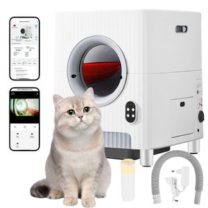 Flieks Katzentoilette Katzenklo mit Überwachungskamera, elektische Katzentoilette mit Deckel für Katzen 1-8kg, Katzentoilette mit App-Steuerung, 2.4GHz WiFi, 68L