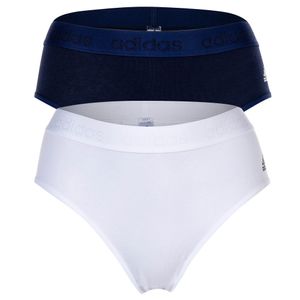 adidas Damen Slip, 2er Pack - Bikini Slip, Smart Cotton Solid, Logo, uni Blau/Weiß S