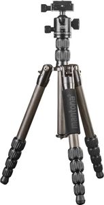 Walimex mantona travel tripod Light Traveller, ultraľahký kompaktný statív I pre fotoaparáty z uhlíkových vlákien, guľová hlava + vymeniteľná doštička (kompatibilný s Arca Swiss), 360° panoráma I foto statív ako statív a monopod, čierny (1022553)