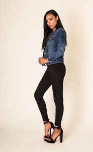 Damen Jeans Jacke Kurze Übergangsjacke Basic Used Denim Weste, Farben:Dunkelblau, Größe:40