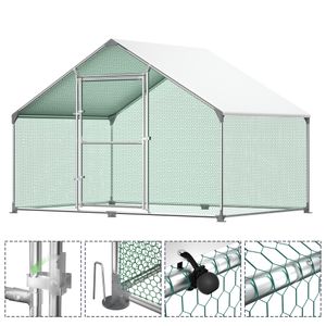 LZQ Vonkajší kurník Chicken Coop Chicken House Strecha hydinárne Pozinkovaný oceľový rám s PE 3 x 2 x 2 m