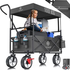 KESSER® Bollerwagen faltbar mit Dach Handwagen Transportkarre Gerätewagen | inkl. 2 Netztaschen und Einer Außentasche | klappbar | Vollgummi-Reifen | bis 100 kg Tragkraft | Mit Vorderrad-Bremse