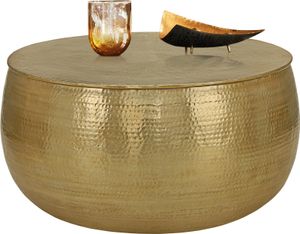 Konferenčný stolík WOMO-DESIGN Ø 90x45 cm, zlatý, kladivkový vzhľad, ručne vyrobený príručný stolík, elegantný orientálny konferenčný stolík do obývačky