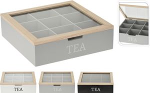 Krabička na čaj s nápisem TEA, MDF, 24 x 24 x 7 cm