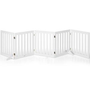 COSTWAY Zábrana pro psy vysoká 60 cm, skládací dřevěná bezpečnostní brána, zábrana pro psy na schodech, flexibilní bezpečnostní brána (3 panely, bílá)