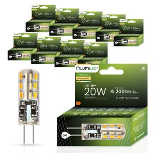 LUMILED LED Lampen G4 10er Set LEDs 2W = 20W 3000K Warmweiß 200lm 270° 12V DC Mini kein Flackern kleine LED Lampe
