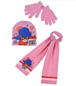 Miraculous Ladybug Mädchen Winter Strick Set 3 tlg. Mütze + Handschuhe + Schal pink 52