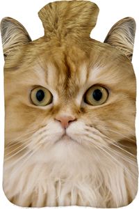 Wärmflasche mit Bezug 2 Liter Bettflasche Fleece Druck Bezug Gummi Wärmflasche mit Deckel Weiß | Katze mit Ohren [092]