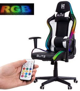 ELITE Gaming Stuhl DESTINY Gamer Bürostuhl Racing Chair bis 170kg - auch als RGB - Schreibtischstuhl Chefsessel Sessel Drehstuhl Chair Gamingstuhl Gaming-Stuhl (RGB - Schwarz/Weiß)