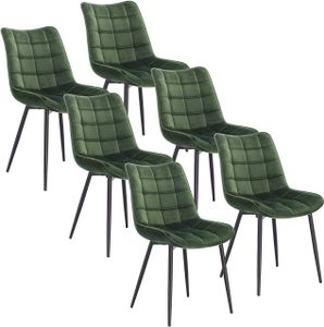 WOLTU 6 x Esszimmerstühle 6er Set Esszimmerstuhl Küchenstuhl Polsterstuhl Design Stuhl mit Rückenlehne, mit Sitzfläche aus Samt, Gestell aus Metall, Dunkelgrün