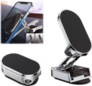 Skládací magnetický držák telefonu do auta, 360° otočný držák telefonu, stříbrný