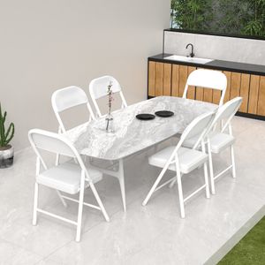 Klappstuhl 4er Set Lounge-Sessel mit Kunstleder Polster Besuchersstuhl Küchen Stühle 45x45x78cm Weiß