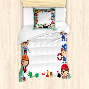 ABAKUHAUS Party Mantele, Pirate Kinder Schiff, Milbensicher Allergiker geeignet mit Kissenbezügen, 135 cm x 200 cm - 80 x 80 cm, Mehrfarbig