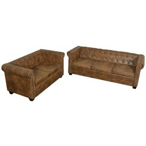 vidaXL Chesterfield Sofa-Set 2-Sitzer und 3-Sitzer Kunstleder Braun