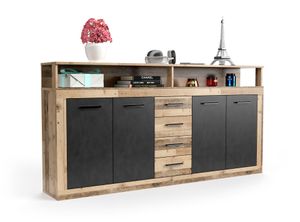 Komoda LUNA XXL 190 cm - styl loft, 4 szuflady, 4 drzwi, półka, salon, sypialnia, biuro, oświetlenie w starym stylu, Matera, 95x32x190 cm