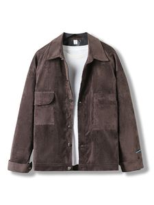 Herren Sweatjacken Revers-Strickjacken Im Freien Langarm-Außenwäsche Locker Mit Taschen Cord-Hemdjacke, Farbe:Braun, Größe:4Xl