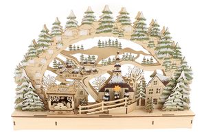 3D Schwibbogen Lichterbogen Holzschnitt, Winterdorf mit Licht & Glitzer 44,5*7*29,5cm, batteriebetrieben & Timer-Funktion Weihnachtsschmuck Fensterdeko