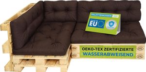 Pillows24 - Vankúše na palety odolné voči vode a UV žiareniu - SADA 6 kusov | Vankúše na europalety 120x80 - Nábytok z paliet - Vonkajší/vnútorný, hnedá