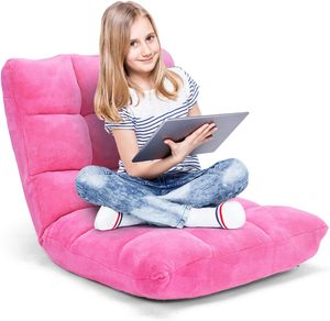 GOPLUS Bodenstuhl, Floor Chair Farbewahl, Meditationsstuhl Faltbar, Bodensofa mit Einstellbarer Rückenlehne,18 Faule Sofa (Rosa)