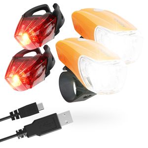 ABSINA 2x LED Fahrradlicht Set USB aufladbar - 100m Reichweite, 180 Lumen & 50 Lux - Fahrradbeleuchtung Set StVZO zugelassen