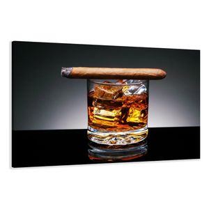 120 x 80 cm Bild auf Leinwand Zigarre Whiskey 5004-SCT deutsche Marke und Lager  -  Die Bilder / das Wandbild / der Kunstdruck ist fertig gerahmt