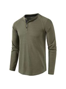 Herren Langarmshirts Pullover Casual Tee Slim-Fit Henley Shirt Elegant Oberteile ArmyGreen,Größe 3XL