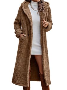 Wollmäntel Damen Langarm-Strickjacken Im Freien Mit Taschen Fleece Fuzzy-Mäntel Einfarbige ,Farbe:Hellbraun,Größe:M