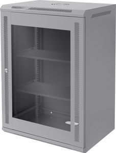 ECD Germany Netzwerkschrank 16 HE, 19 Zoll, Grau, Wandmontage, 600x850x450 mm, voll montiert, Server Gehäuse mit Sicherheitsglastür, Traglast 60 kg