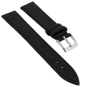 Minott > Uhrenarmband > Lederband schwarz glatt flach Ton-in-Ton-Naht, Stegbreite:18mm, Schließe:Silbern