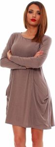 Damen Tunika Langarmkleid Damen Minikleid Kurzarmkleid Kleid mit Taschen Model 6514 capuccino langarm M