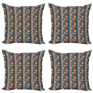 ABAKUHAUS Boho Kissenbezug Set (4 Stück), Tribal Motive Leuchtende Farben, Moderner Doppelseitiger Digitaldruck, 60 cm x 60 cm, Mehrfarbig