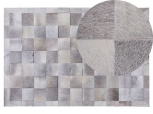 Teppich Grau 140 x 200 cm aus Leder Kurzhaarteppich Patchwork Elegant Klassisch