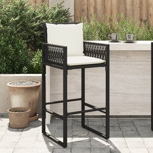 vidaXL Záhradná barová stolička s vankúšom 2 ks Black Poly Rattan