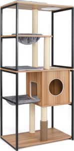 COSTWAY drapak 160cm, wielopiętrowy mebel dla kociąt z wyściełanym siedziskiem, podestami, hamakiem, drapak dla kota, drapaki dla kociąt COSTWAY drapak 160cm, wielopiętrowy mebel dla kociąt z wyściełanym siedziskiem, podestami, hamakiem, drapak dla kota, drapaki dla kociąt