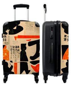 NoBoringSuitcases.com® Großer Koffer - Vintage - Rot - Schwarz - Vintage - Japanisch - Kombinationsschloss TSA - Hartschalen Trolley 4 Rollen - 60 liter - Reisekoffer - 66 cm